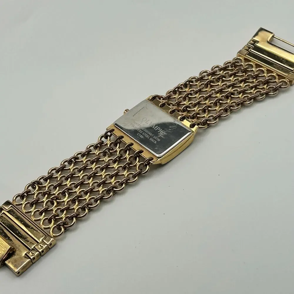 Olympic Gold Tone Crystal Accents Women’s Watch Working New Battery